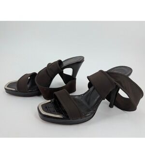 Donald J Pliner Couture Brown Croc Leather Elastic Strap Sandals Heels Size 8M